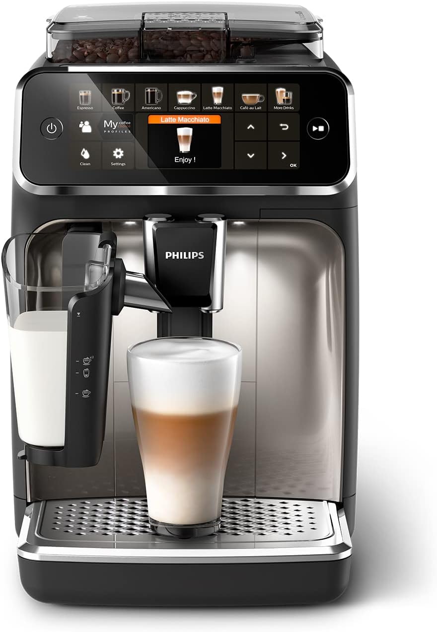 Expresso broyeur Série 5400 (EP5547/90) – 12 Spécialités de Café,Carafe LatteGo facile à nettoyer,4 Profils Utilisateur,Machine à café à grain Noir Chrome