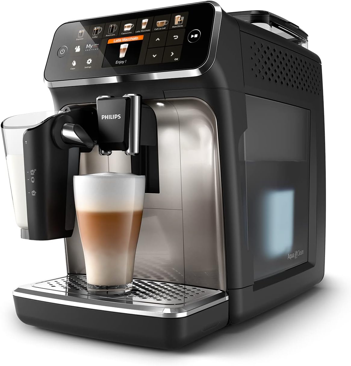 Expresso broyeur Série 5400 (EP5547/90) – 12 Spécialités de Café,Carafe LatteGo facile à nettoyer,4 Profils Utilisateur,Machine à café à grain Noir Chrome